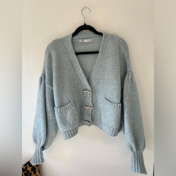 Zara Embellished Bow Oversized Cardigan - Picture 2 of 9